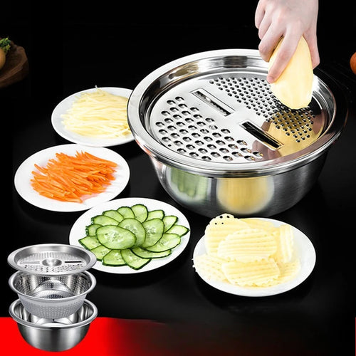 3 Stück/1 Set Gemüseschneider, Edelstahlschneider, Kartoffelschneider, Gemüsewaschbecken, Abflusskorb, multifunktional