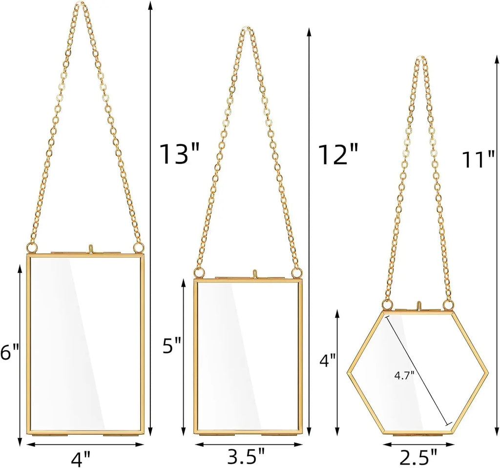 Doppelter Glas-Bilderrahmen, handgefertigt, gepresster Blumenrahmen, Wandbehang, Bilderrahmen für getrocknete Blumen, Heimwand mit Kette – nur Rahmen