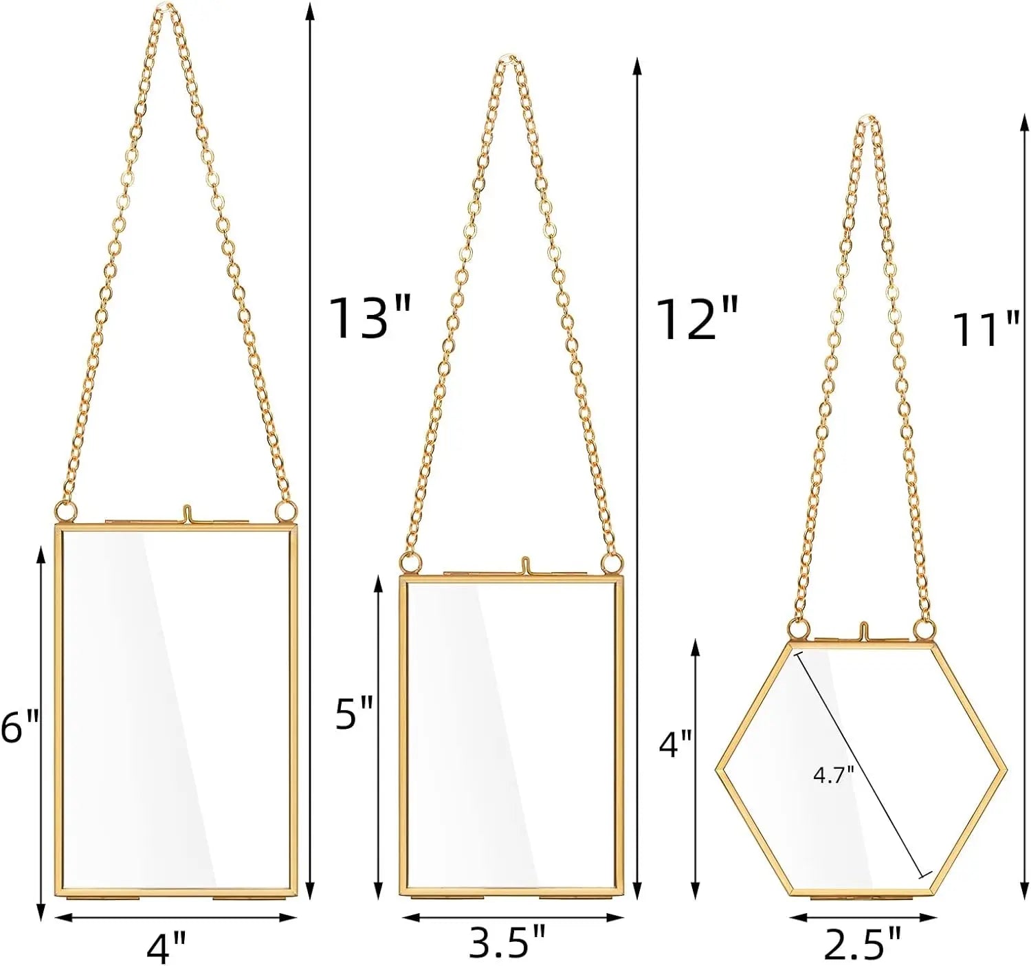 Doppelter Glas-Bilderrahmen, handgefertigt, gepresster Blumenrahmen, Wandbehang, Bilderrahmen für getrocknete Blumen, Heimwand mit Kette – nur Rahmen