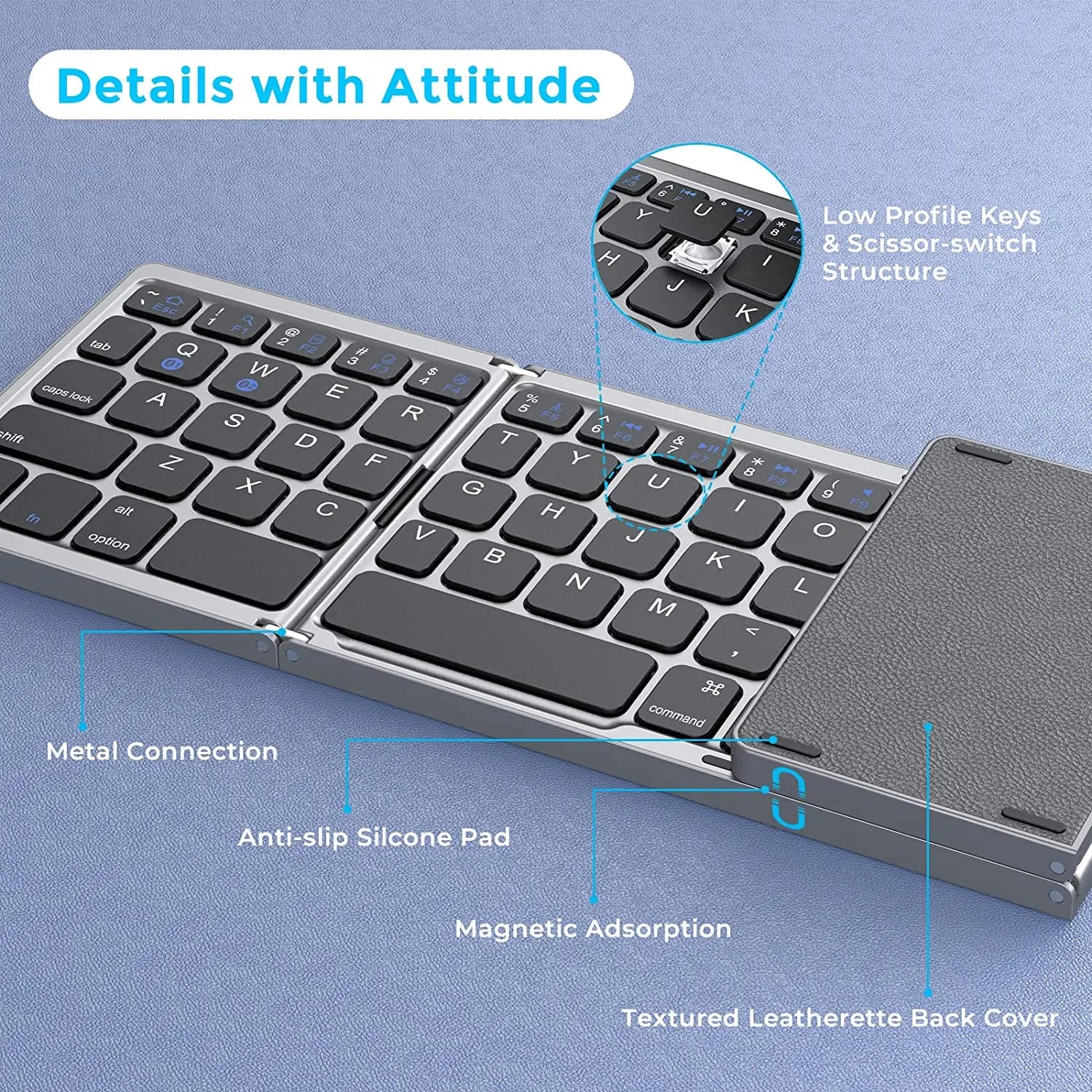 3-fach faltbare Tastatur, kabellose Mini-Tastatur, faltbare Dual-Bluetooth-Tastatur mit Touchpad für Windows, Android, iOS, iPad, Telefon
