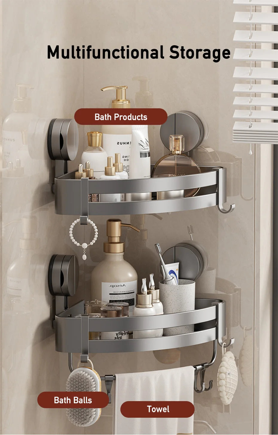 Badezimmer-Ecklagerregal, Saugnapf, Halterung an der Wand, Dusch-Caddy-Box, abnehmbares Badezimmer, Küche, Toilette, Organizer-Rack