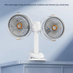 Doppelkopf-Tischventilator mit Clip, USB-Akku 1200 mAh – 5 Stufen, 360° verstellbar