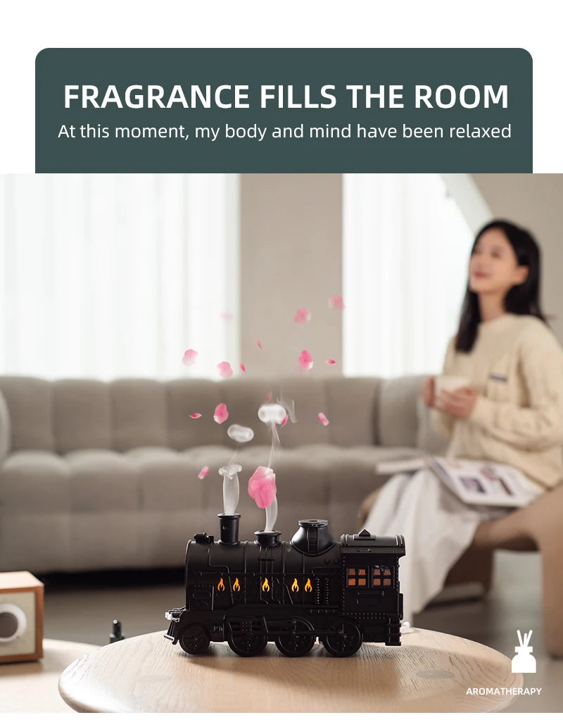 Kreativer Vintage-Zug-Lokomotive-Luftbefeuchter, Aroma-Diffusor, Sprühgerät mit Quallen-Rauchring für die Aromatherapie mit ätherischen Ölen