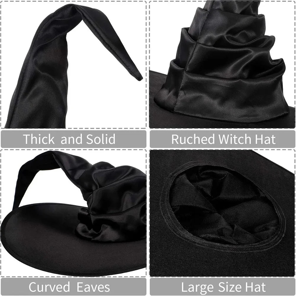 Halloween Hexenhut mit Rüschen – Schwarzer Hexen- & Zauberer-Hut für Cosplay & Party