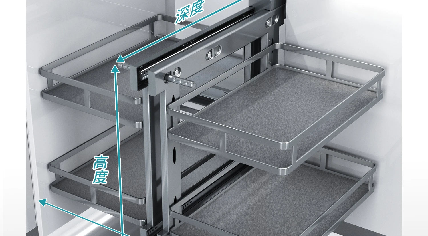 Eckkorb, Küchenschrank, komplett ausziehbar, Aufbewahrungsregal mit zwei Schubladen, Eckkorb