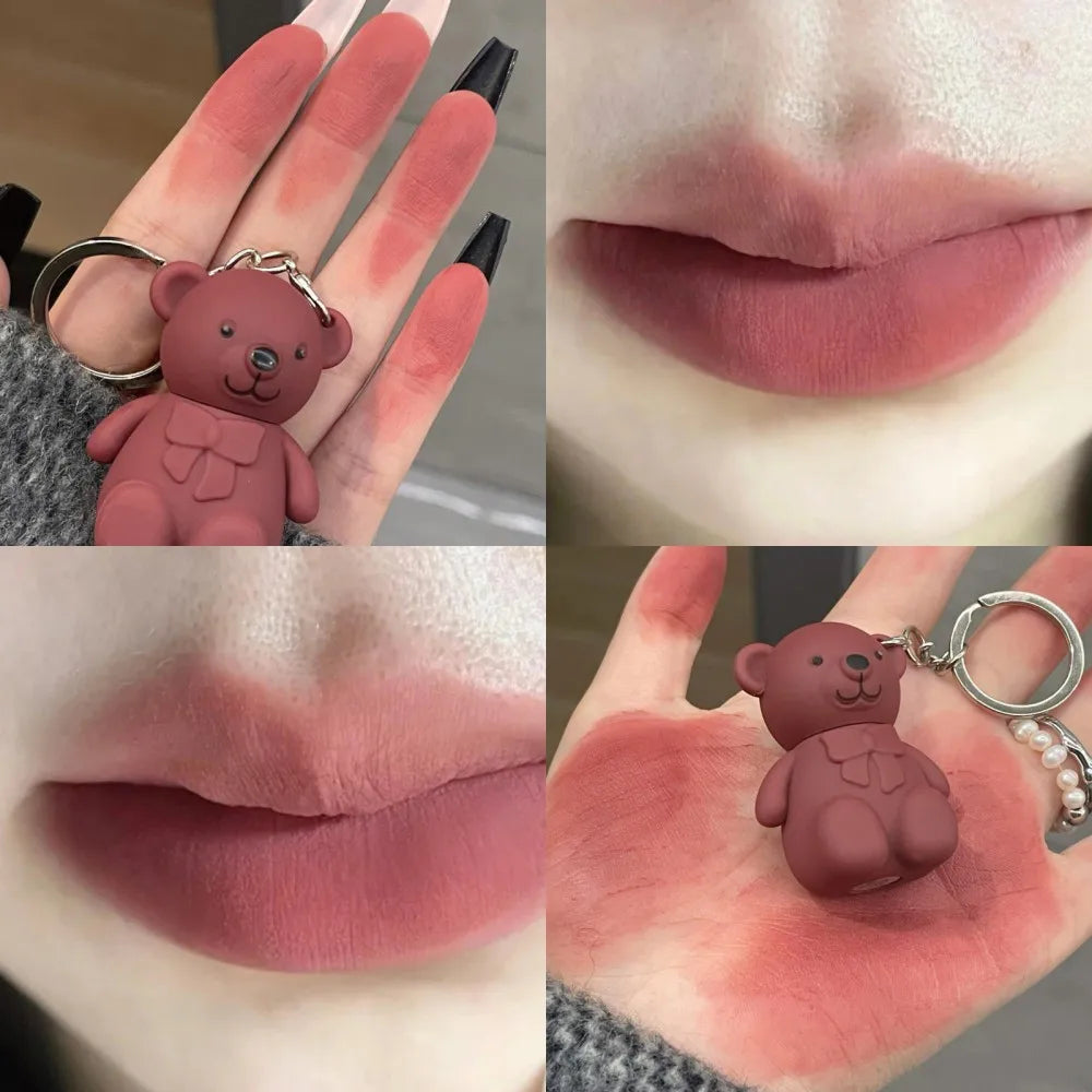 Wasserdicht 2 in 1 Schlüssel anhänger Bär flüssiger Lippenstift niedlich velevt matt lang anhaltende Schönheit Gesundheit koreanische Make-up tragbare Maquiagem