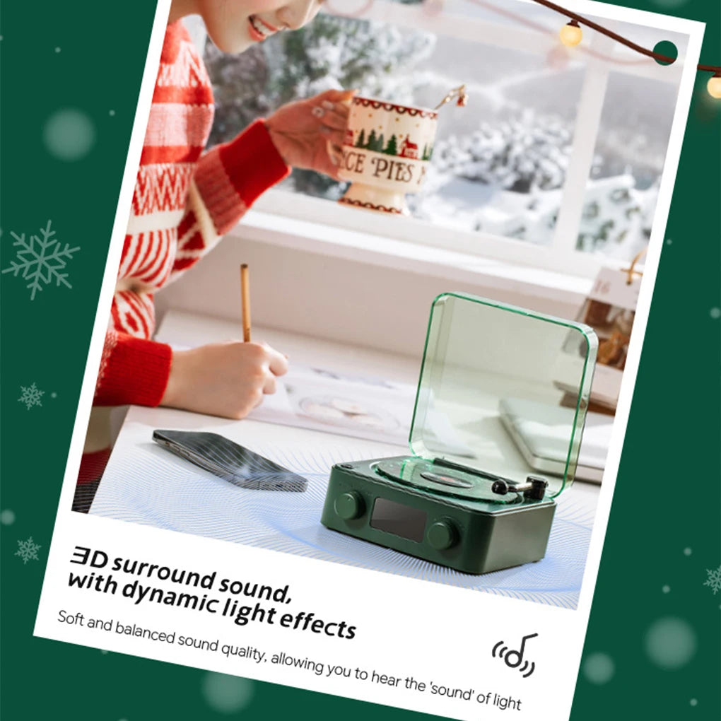 Retro Plattenspieler Lautsprecher mit weißem Rauschen, kabelloser Bluetooth-Schallplattenspieler, Stereo-Sound, RGB-Projektion, Lampeneffekt