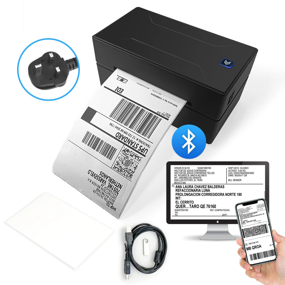 Bluetooth-HD-Drucker D100, Schwarz, tragbarer Thermo-Etikettendrucker für kleine Versandetiketten, kompatibel mit iPhone, Android, Mac, Windows