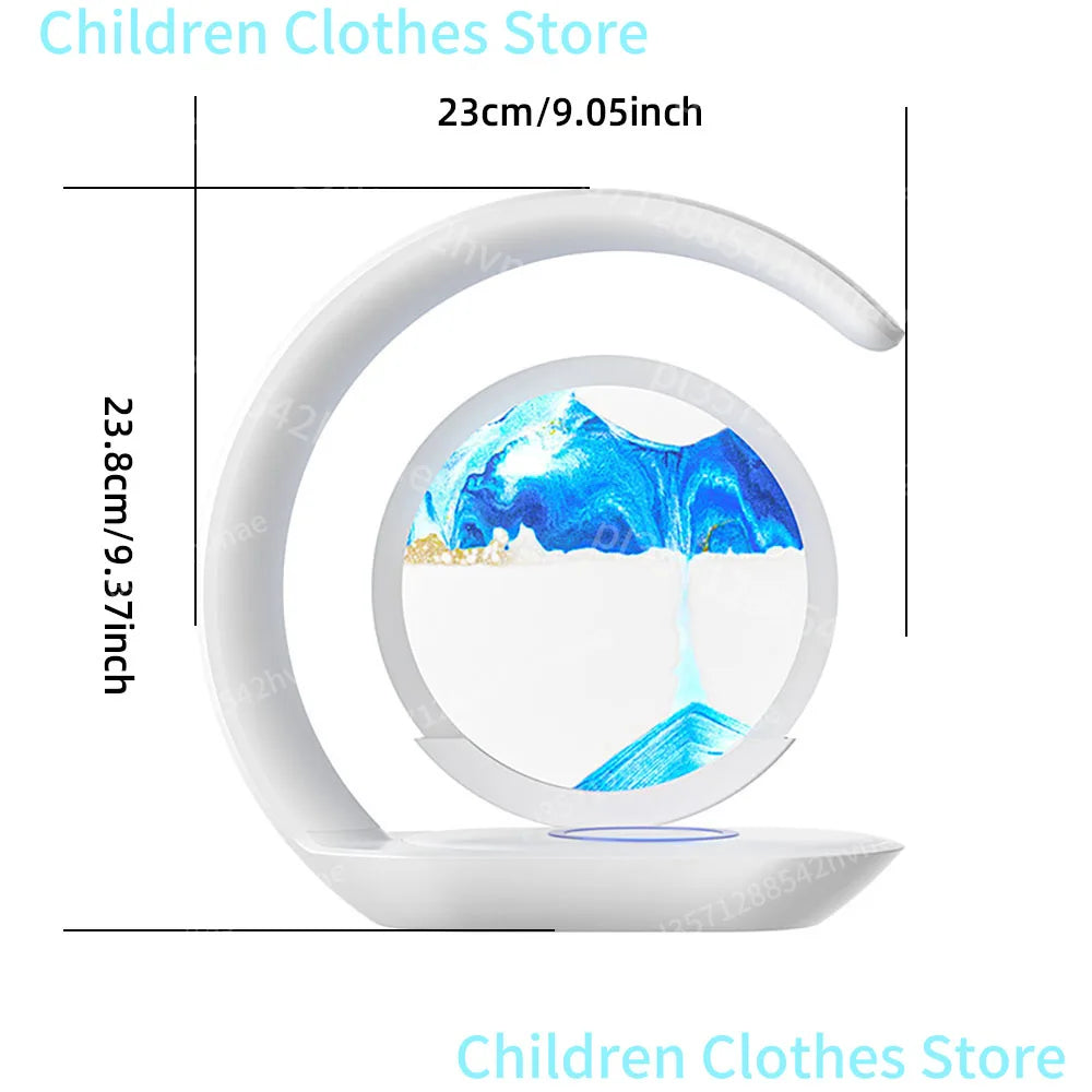 Treibsand Tischlampe Drahtlose Lade Schreibtischlampe 3D Sanduhr Ornamente Sand Malerei Nachtlicht für Büro Raumdekoration