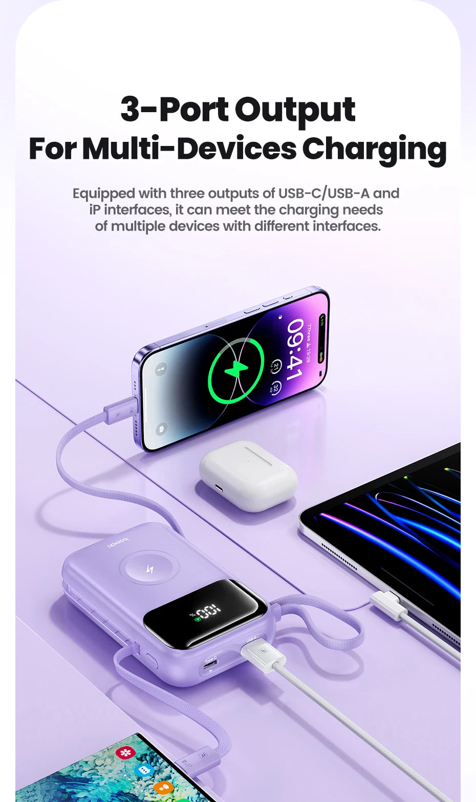 Toocki PowerBank 10000 mAh Tragbare PD 22,5 W Schnelllade-Powerbank für iPhone 16 15 14 13 12 Apple Watch Mobile Externer Akku