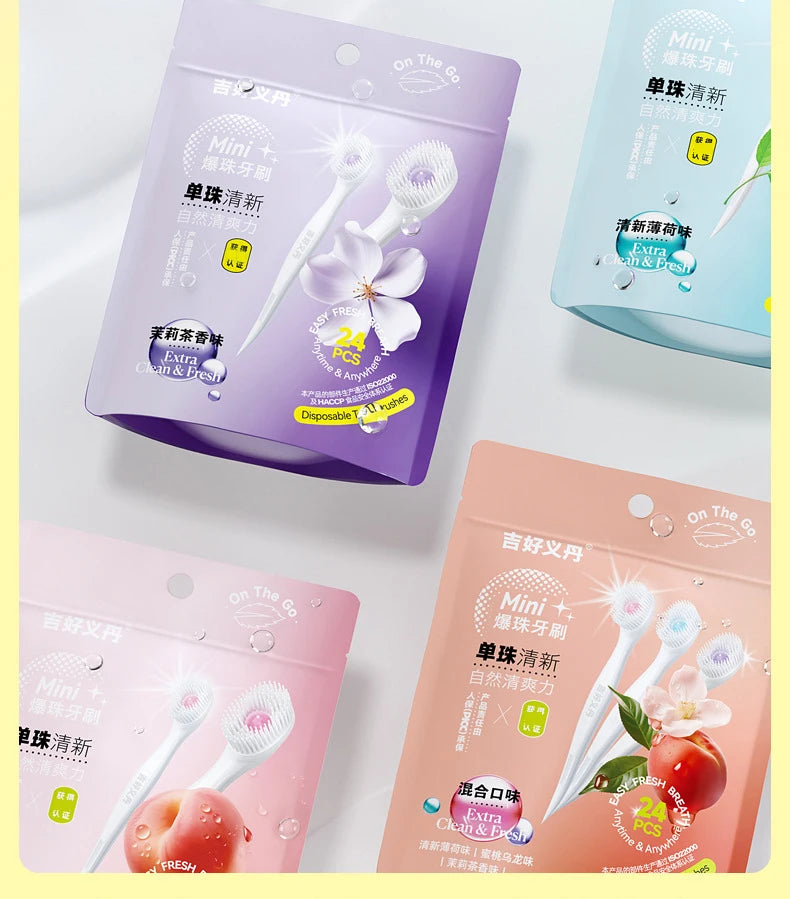 Mini-Zahnbürste mit Mund, Lufterfrischer, Perlen, Zahnstocher und Zungenschaber, 4-in-1, zum Entfernen von Mundgeruch, tragbares Mundpflege-Werkzeug, 1/20/24 Stück