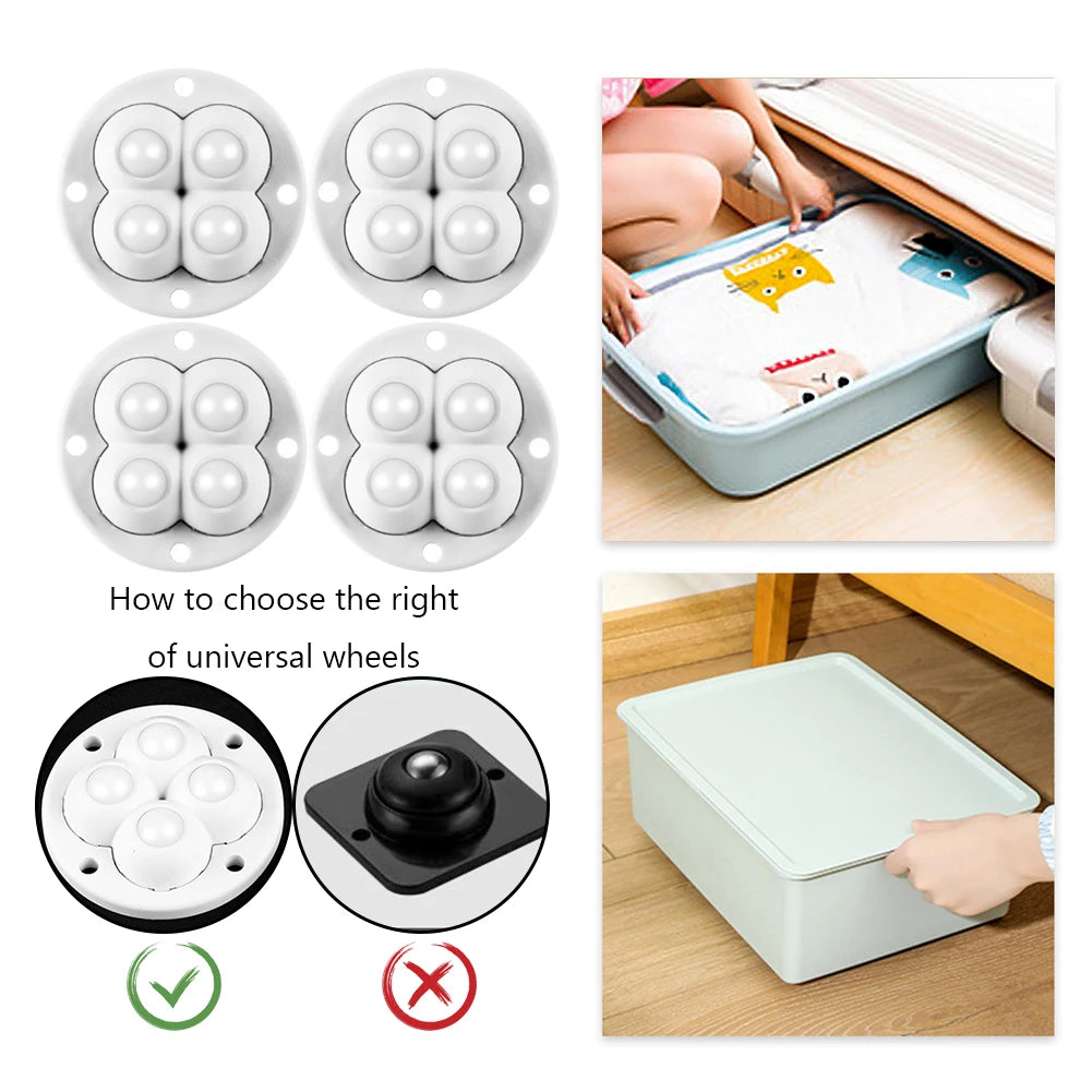 4 Stück klebrige drehbare Riemenscheibe, 360 Grad freie Drehung, selbstklebende Lenkrollen, Zubehör für Behälter, Aufbewahrungsbox, Möbel