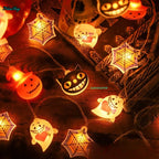2PCS1.5/3m Halloween LED Lichterkette, Kürbis Geister Spinnennetz Fledermaus Kronleuchter, Batteriebetriebene Halloween Dekoration Requisiten