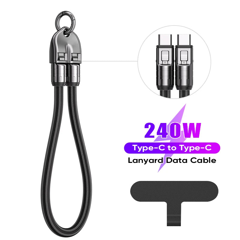 AUFU 2-in-1 USB-C Schnellladekabel mit Umhängeband – 240W, 5A, PD | 4 Farben, 0,3m & 1,2m