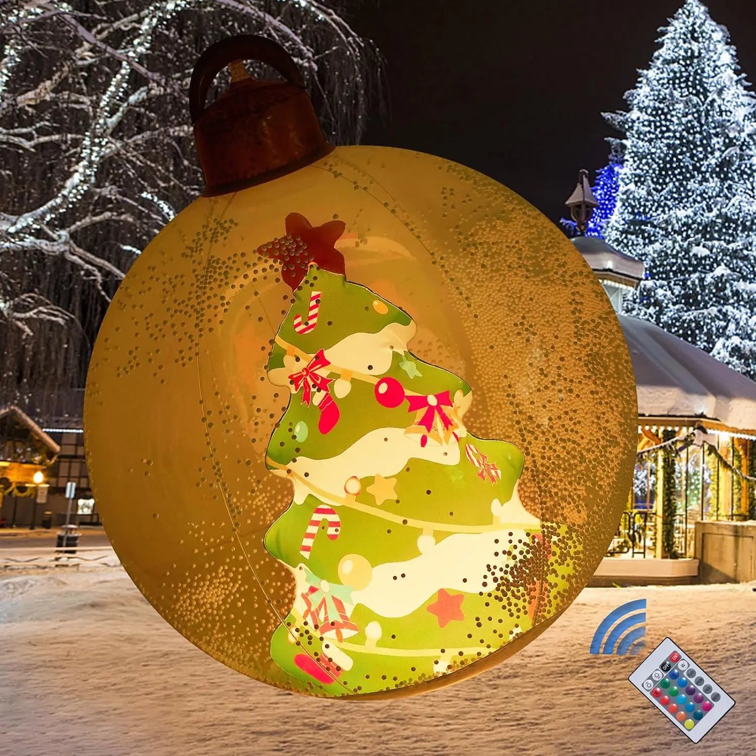 60 cm transparenter riesiger aufblasbarer Weihnachtskugel mit Lichtern, Weihnachtsschmuck, Weihnachts-PVC, aufblasbarer dekorierter Ball