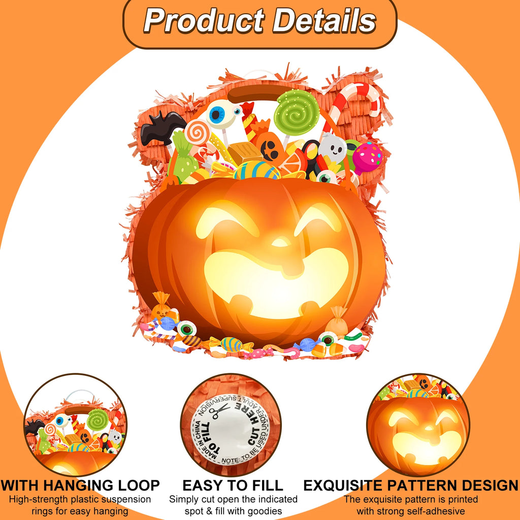 Halloween-Kürbis-Piñata-Bundle - Halloween-Piñata, Halloween-Partyspiele, Stock, Augenbinde usw., Halloween-Party-Dekorationen, Piñata