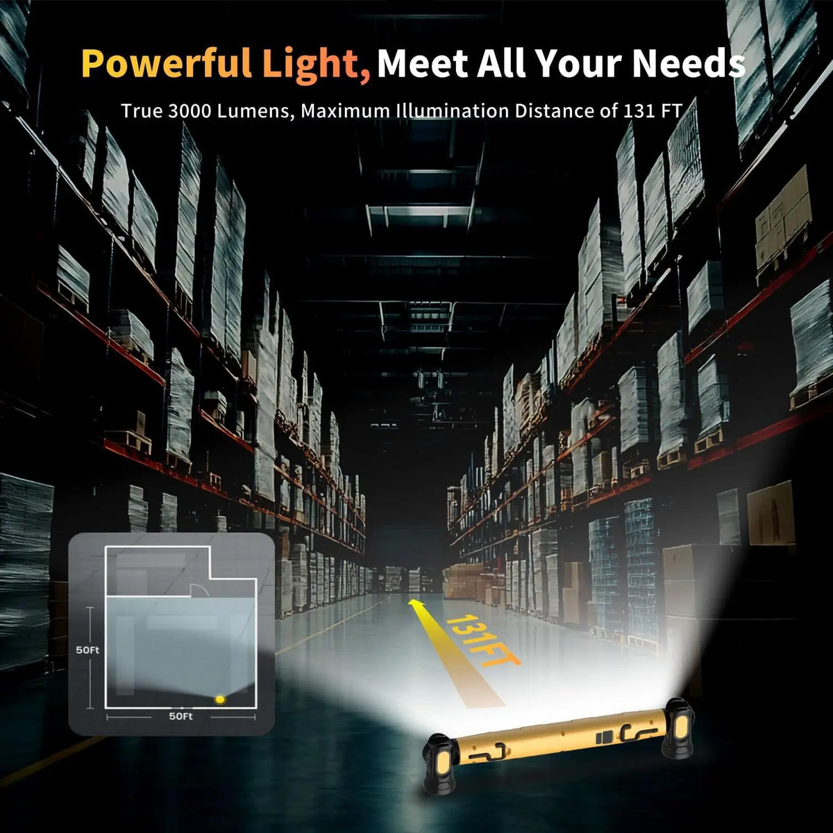 ESMARTER YH02 LED-Arbeitsleuchte – 50W COB, 3000lm, 4400mAh USB-C, Magnet & Haken, 360° | UL/CE/RoHS | Gelb & Rot