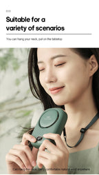 Mini ventilateur de cou portable à suspendre, sans pales, rechargeable par USB, idéal pour les sports de plein air et les voyages.