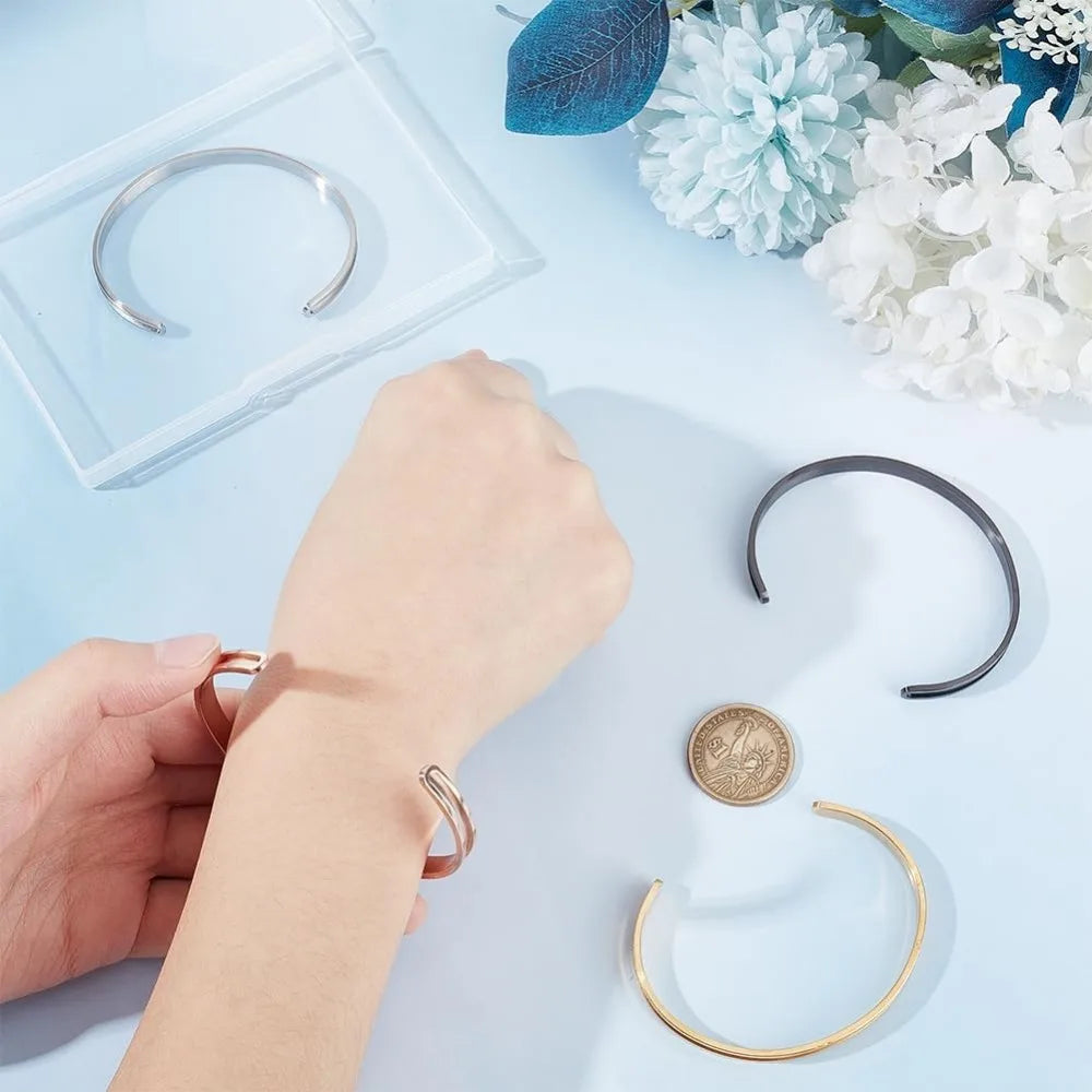 4er Set C-förmige Manschettenarambänder aus Edelstahl – DIY Schmuck