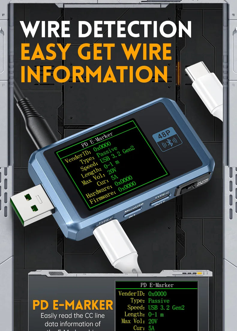 FNB58 USB-Tester, Voltmeter, Amperemeter, Typ C, Schnellladungserkennung, Auslöser, Kapazitätsmessung, Welligkeitsmessung
