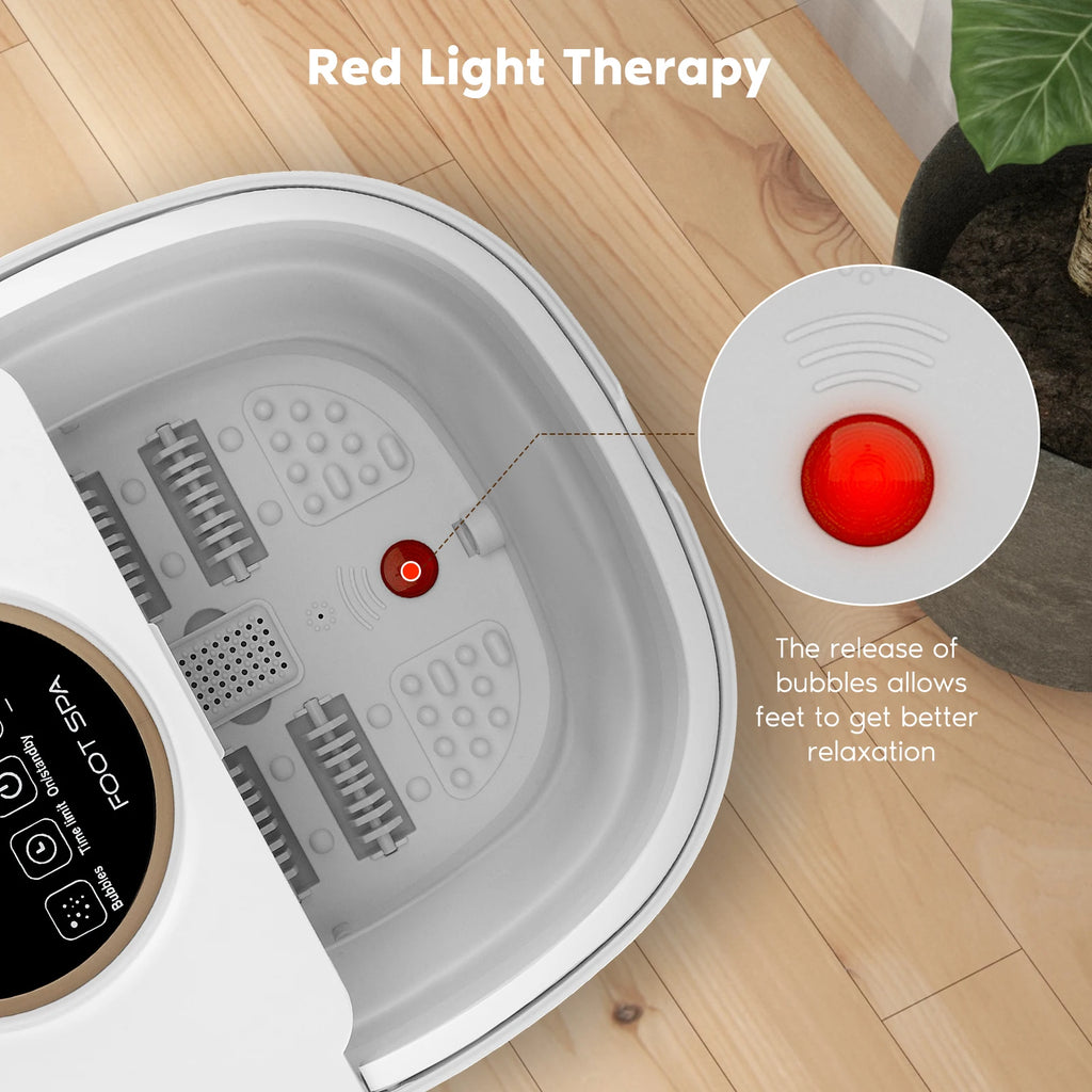 Fußblasenbad mit Massage-Heizfunktion, faltbares Fußmassagegerät, Fußreflexzonenmassage, Timer, mit 16 Shiatsu-Rollen