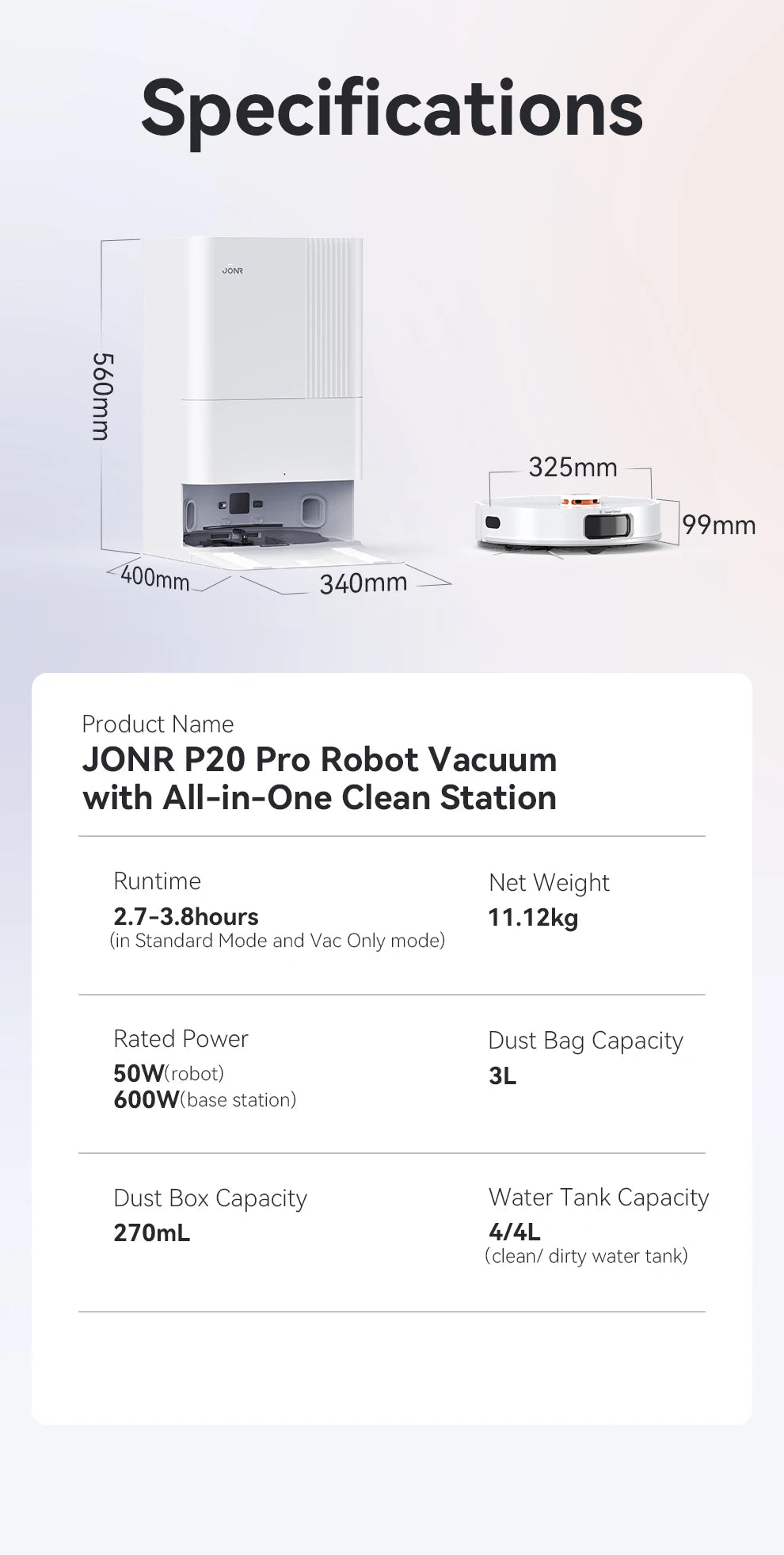 JONR Robot Vacuum P20 Pro International Edition Wischen Staubsaugen Trocknen Tücher Automatische Reinigung Staub Sammeln Entwässerung Wasser