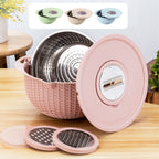 4-in-1-Siebschüssel mit Schneidwerkzeugen, drehbares Sieb, 2-lagiger ergonomischer Griff, vielseitige Gemüsewaschschüssel