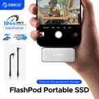 ORICO FlashPod 1 TB MINI magnetische tragbare SSD bis zu 2000 MB/s ProRes mit Direktstecker für iPhone 15 16 Serie, Tablets, Laptop