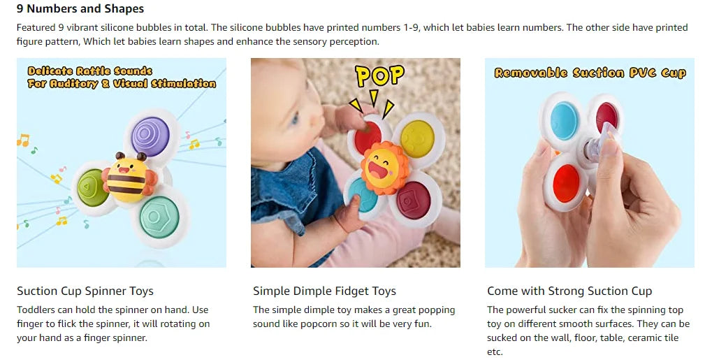 3Pcs Cartoon Insekt Zappeln Saugnapf Spinner Spielzeug Set Pädagogisches Rotierenden Rassel Baby Bad Spielzeug für Kinder