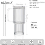 760 ml gerippter Glasbecher mit Griffdeckel, 1/2/4 große Eiskaffeetassen mit Strohhalmen, moderner Glasbecher für kalte und heiße Getränke