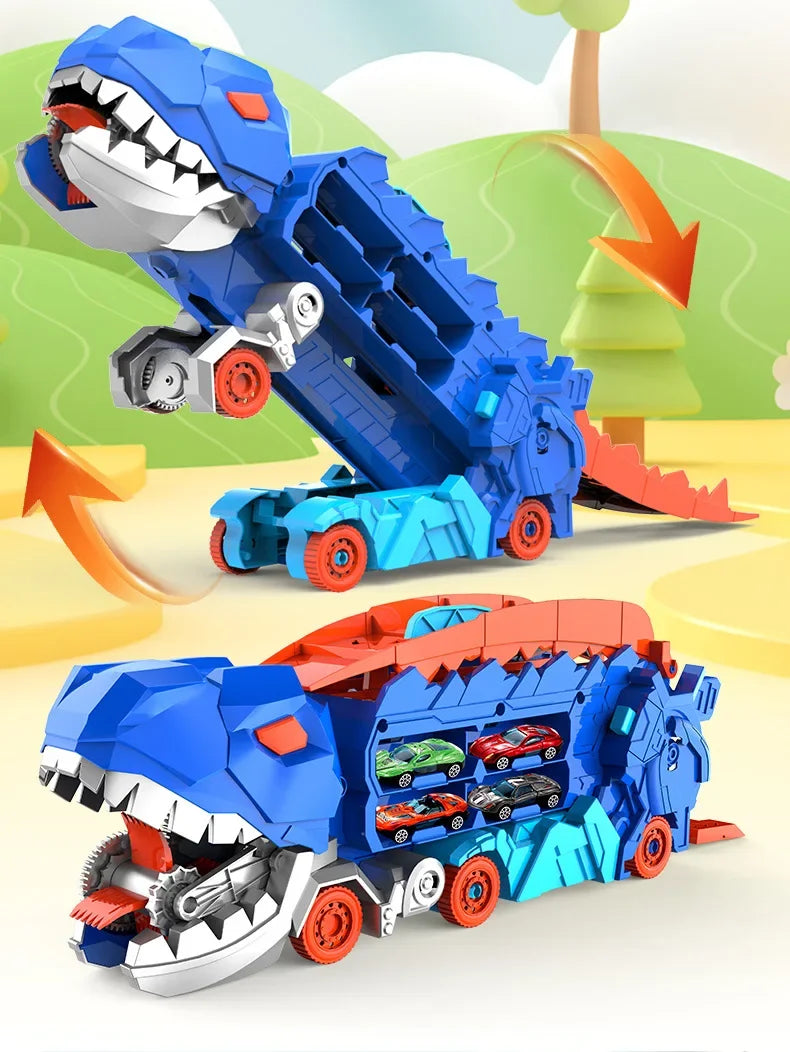 Großer neuer Dinosaurier, der Autos pielzeug isst, transformierbare Lager trägheit gleitendes Auto für Kinder intelligente Motorrad fans