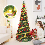 1,5 m heiß verkaufter einziehbarer Weihnachtsbaum, 1,8 m, faltbare Ornamente, Weihnachtsdekorationsbaum mit Lichtern, Spiralbaum