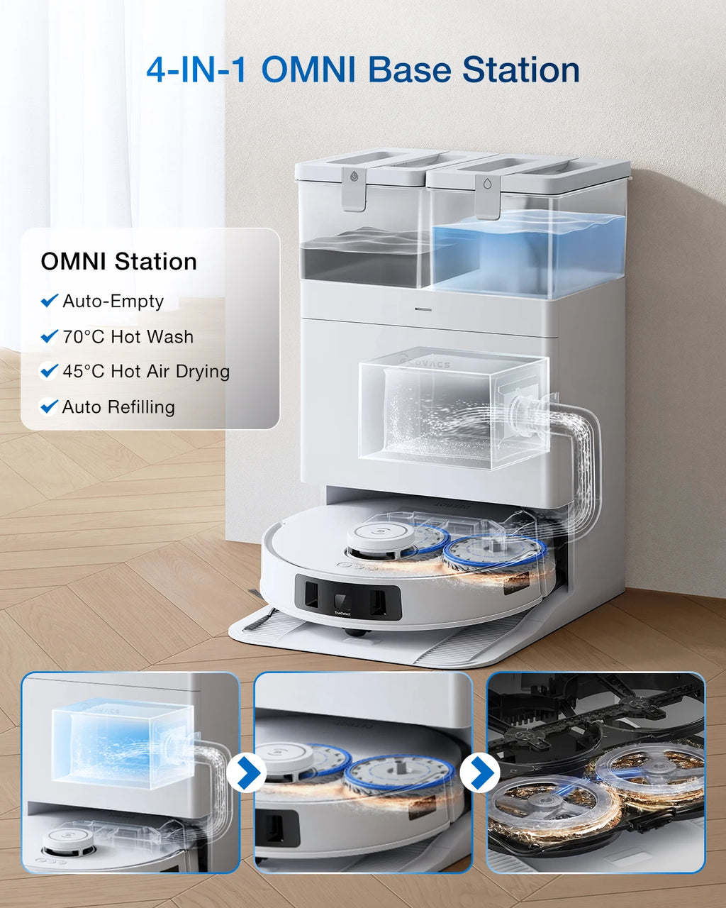 ECOVACS T30C Pro Omni GEN 2 Staubsaugerroboter, Kehren, 25.000 Pa, Staubsaugersammler, Heißluft-Trockenbodenreinigung, Haushaltsgeräte