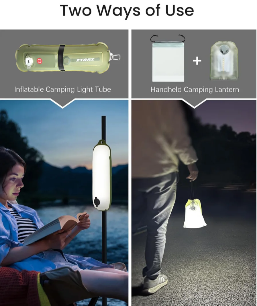 2-in-1-LED-Lampe, 2000 mAh, wiederaufladbar, Notlicht für den Außenbereich, IP66, wasserdicht, aufblasbar, faltbar, magnetisches Fülllicht, USB-Aufladung