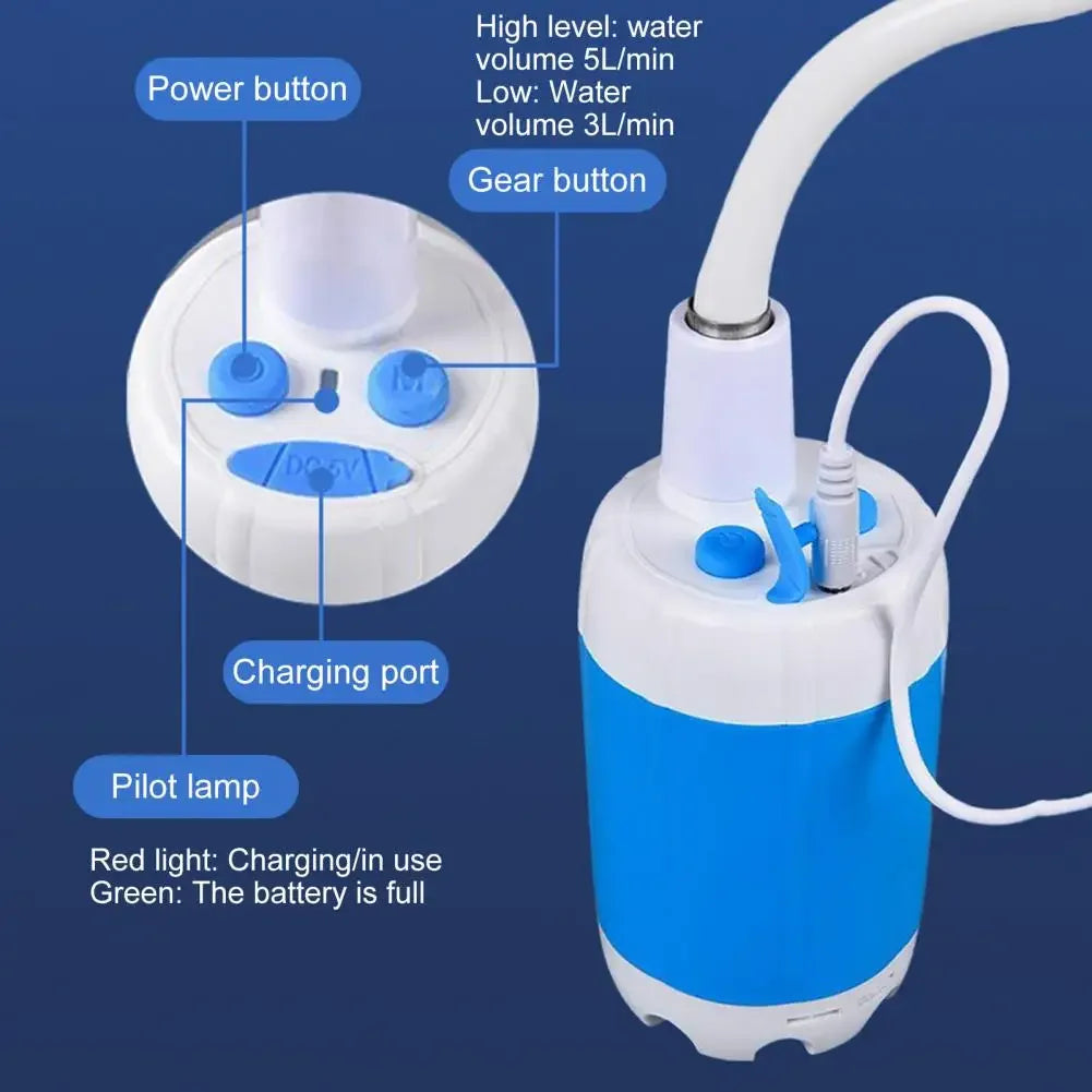 Tragbare Campingdusche – Wiederaufladbar, 4000 mAh, 60 Min. Laufzeit, 2m Schlauch | USB-C