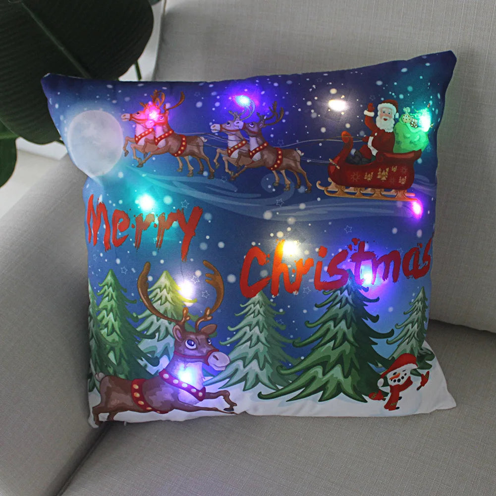 Neues leuchtendes Weihnachtslichtkissen, LED-Kissenbezug, superweiches Polyester, Heimdekoration, 45 cm