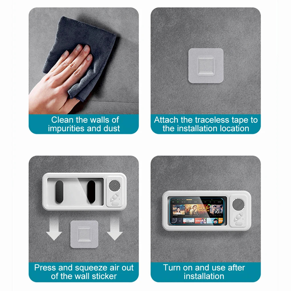 Dusch-Telefonhalterung mit Bluetooth-Lautsprecher, 360-Grad-Drehung, Wandhalterung für die Dusche, wasserdicht, beschlagfrei, für 4–6,9 Zoll große Handys