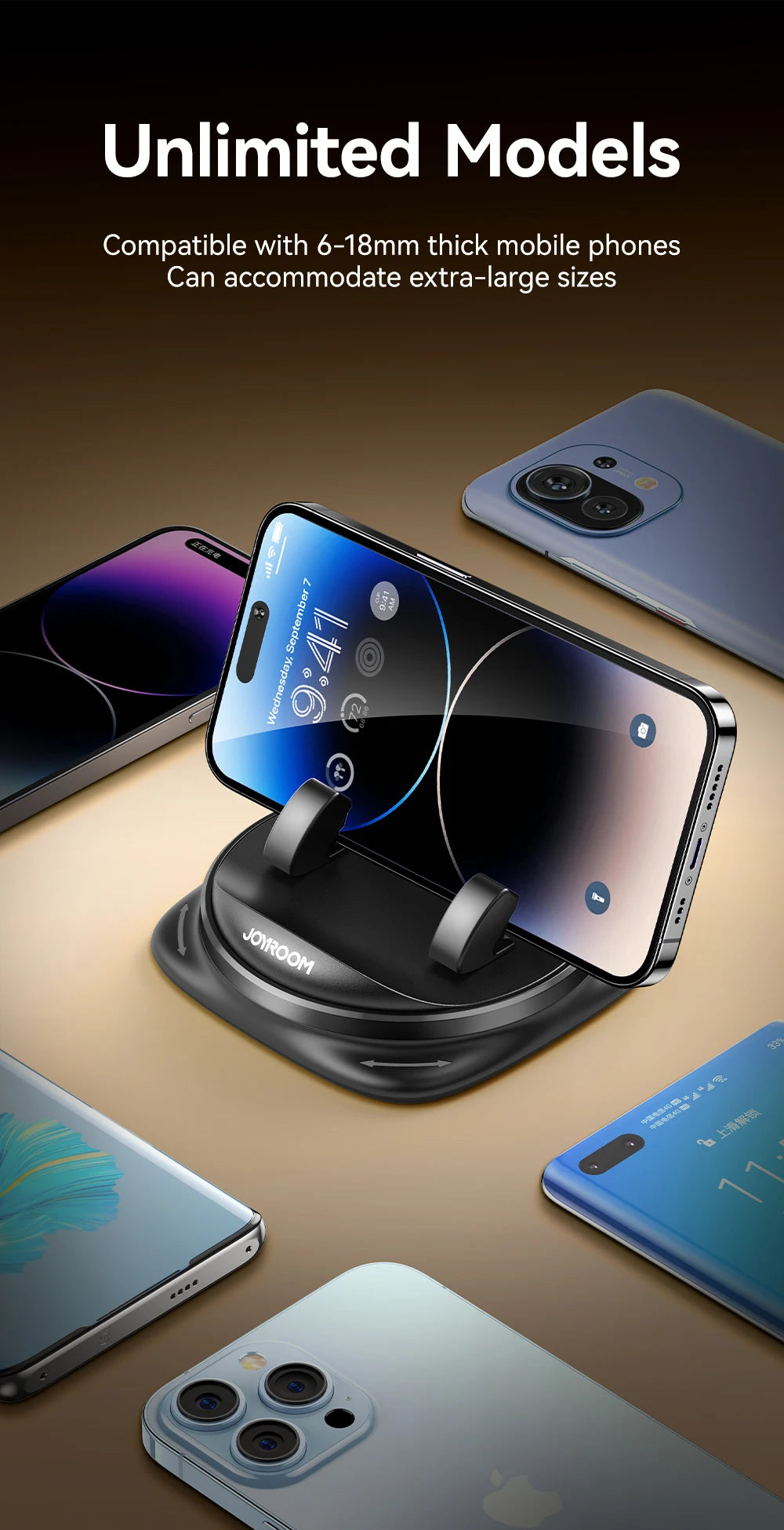 Joyroom Universal Autotelefon halter 360 ° Drehung Silikon Armaturen brett Telefon halterung Einhand bedienung Telefon halter für den Auto gebrauch