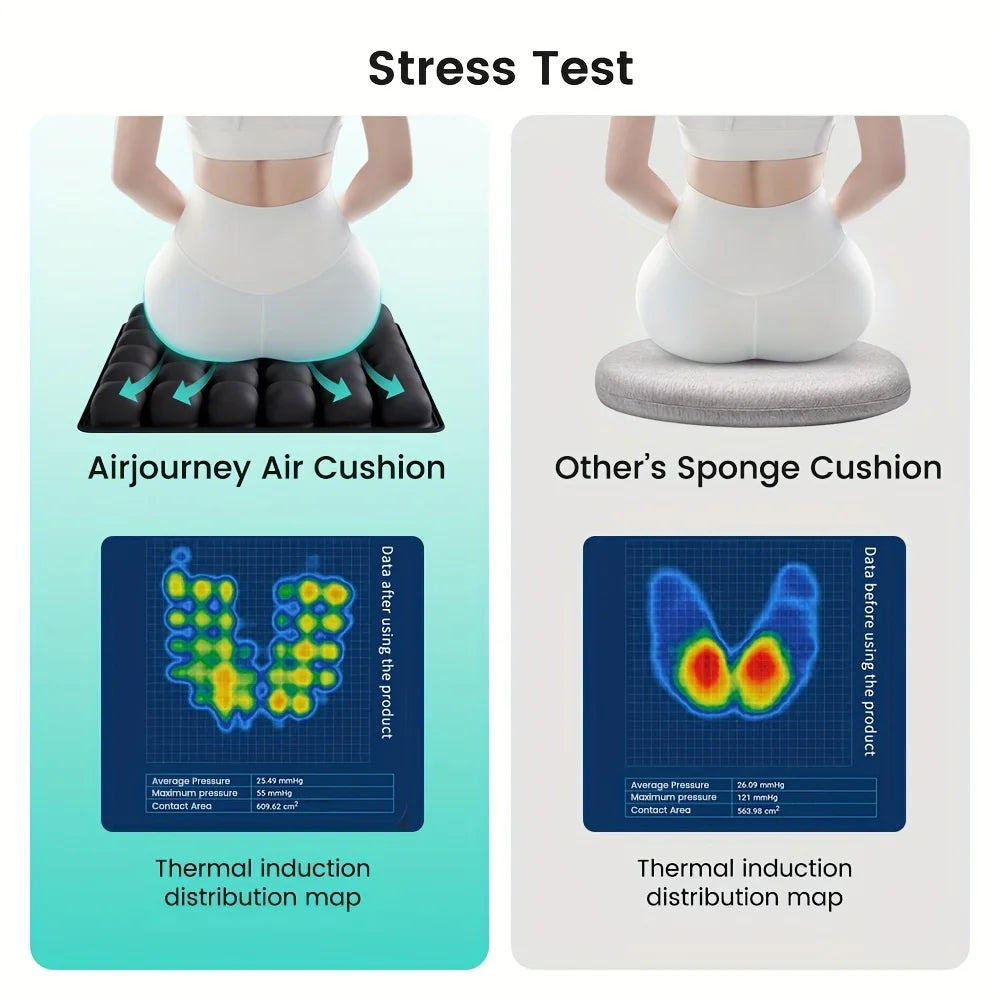Airbag-Reisekissen, leichtes, atmungsaktives Reisesitzkissen, hoher Rückpralldruck, tragbares 3D-Luftzellen-Sitzkissen-Dekor