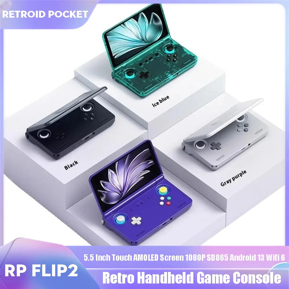 Retroid Pocket Flip2 Retro Handheld-Spielekonsole 5,5 Zoll Touch AMOLED-Bildschirm 1080P SD865 Android 13 Wifi6 Tragbarer Videoplayer