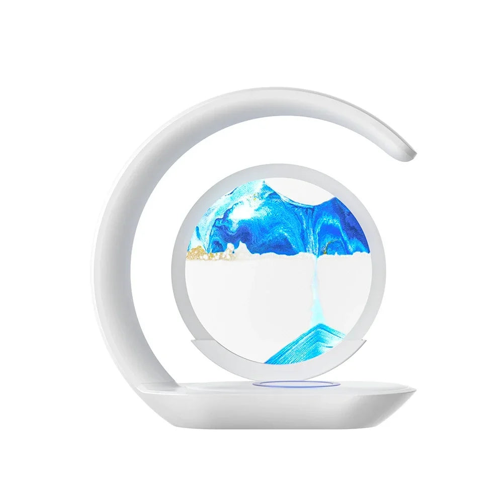 Treibsand Tischlampe Drahtlose Lade Schreibtischlampe 3D Sanduhr Ornamente Sand Malerei Nachtlicht für Büro Raumdekoration