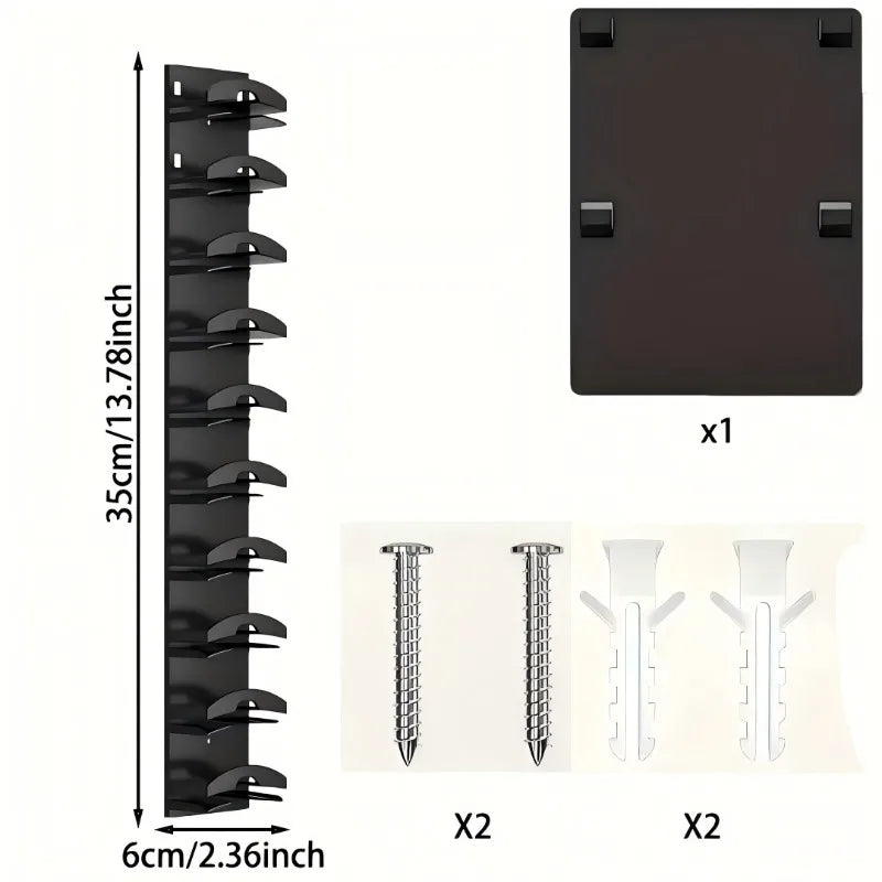 Wandmontierter Kappenhalter 10 Fächer – Für Baseball-Caps, PP, 35,6×6cm, Kleben oder Schrauben, Schwarz & Weiß