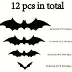 12/24/36/48/60 Stück schwarze 3D-Fledermaus-Wandaufkleber-Set, Halloween-Party-Essentials für Zuhause, Zimmerdekor, Fenster-Wandaufkleber, Glasaufkleber