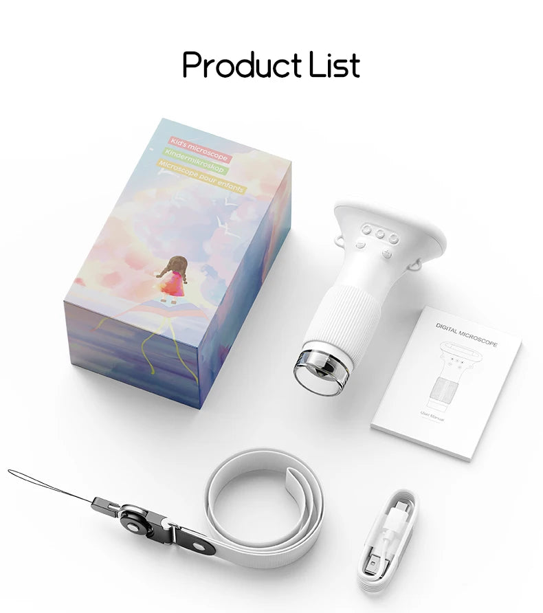 Kindermikroskop, 1000-fache Vergrößerungsmikroskop, 200 Megapixel, mit LED-Foto- und Videofunktion, Lernspielzeug, Wissenschaft für Kinder