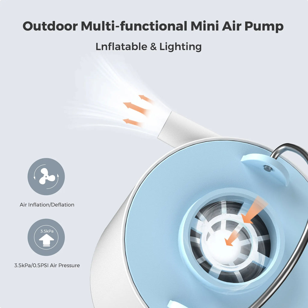 FLEXTAIL Tragbare Luftpumpe, Mini-Campingpumpe mit Licht, USB-C-Aufladung, ideal für Isomatten, Luftmatratzen, Vakuumbeutel