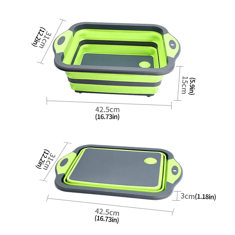 Zusammen klappbares Schneidebrett mit Sieb Multifunktions-Silikon-Falt schneide brett Geschirr wanne Becken Sieb Aufbewahrung skorb