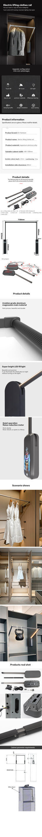 Kleiderschrank Elektrischer Lift Kleiderstange Garderobe Hochschrank Intelligenter automatischer Kleiderbügel Touch Rise Return Kleiderstange