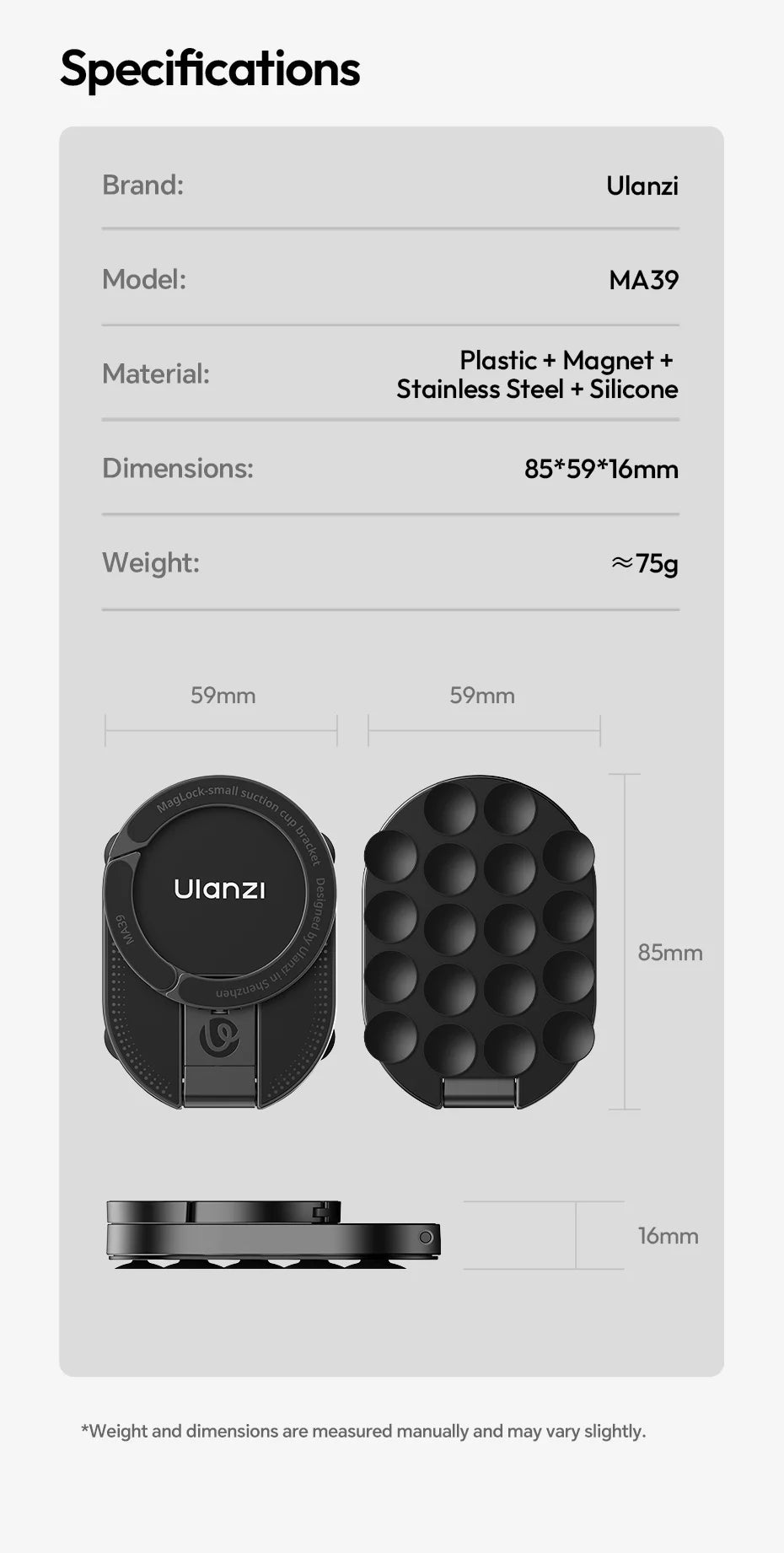 Ulanzi MA39 MagLock Smartphone-Halterung – Saugnapf für Glas & Spiegel