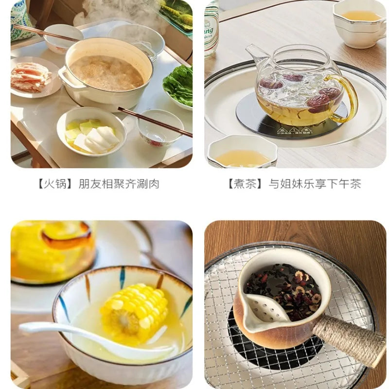 Ofenherstellung von Tee, Balkon, dreiteiliges Set aus Tischen und Stühlen, kleiner multifunktionaler elektrischer Keramikherd, Grillen-Esszimmer