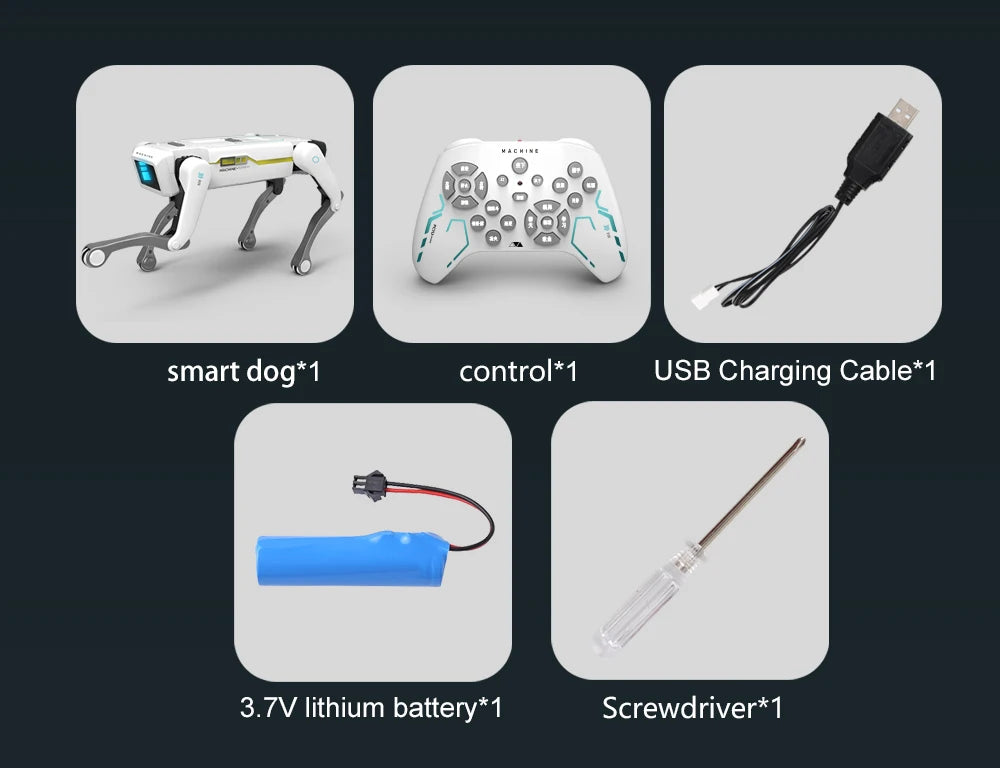 Teeggi Multifunktions-RC-mechanischer Hund, elektrischer RC, intelligenter Roboterhund mit Revolver, Lernspielzeug, bionisches intelligentes Roboter-Spielzeug, Geschenk